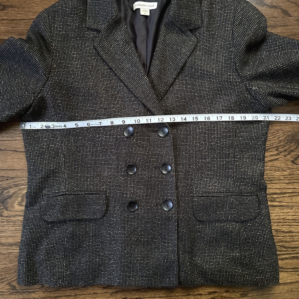 Coldwater Creek Blazer‎ Tweed Double Breasted Career Jacket Black Tan Size 14 - Picture 5 of 11